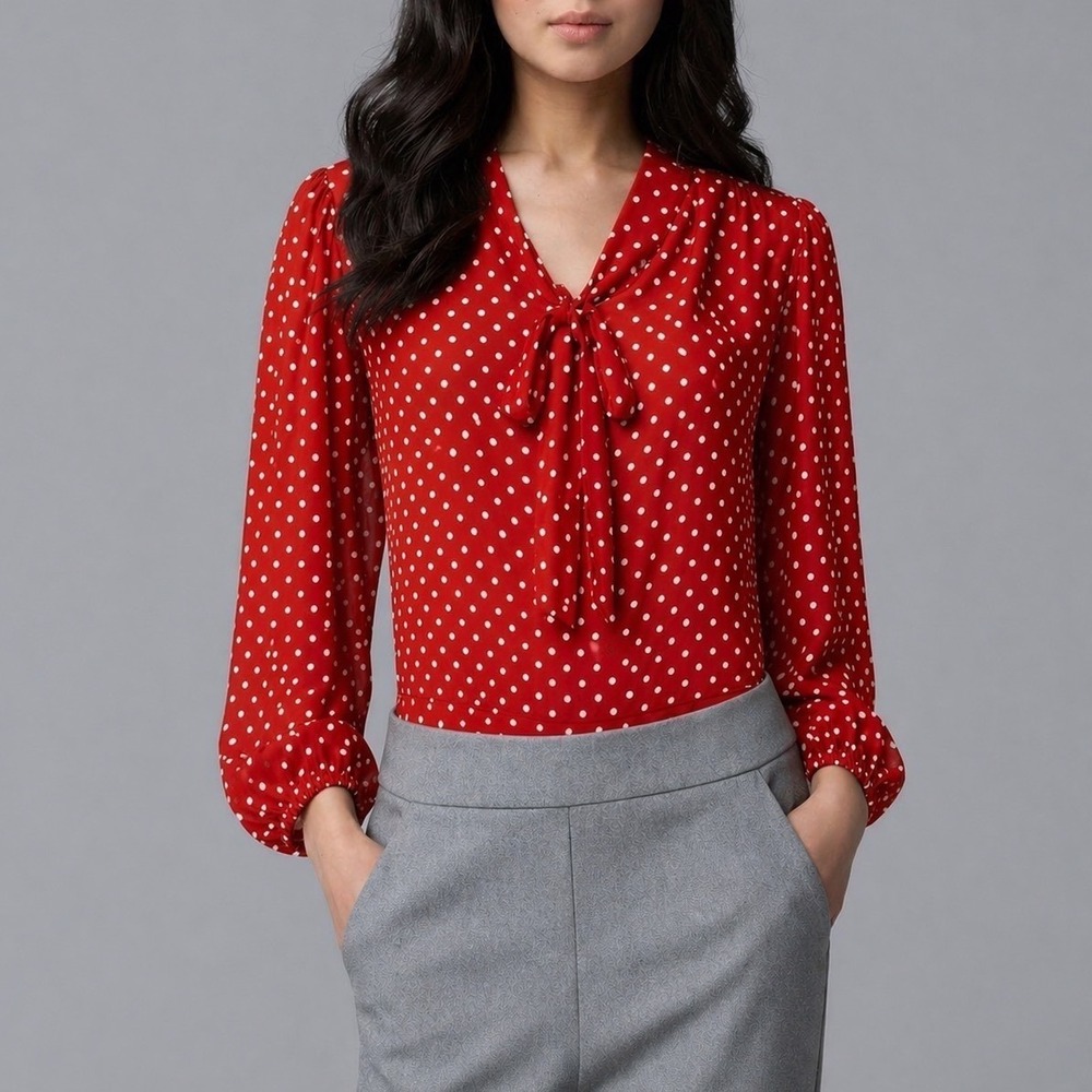 New York & Company Red/White Polka Dot Blouse Bodysuit NWT